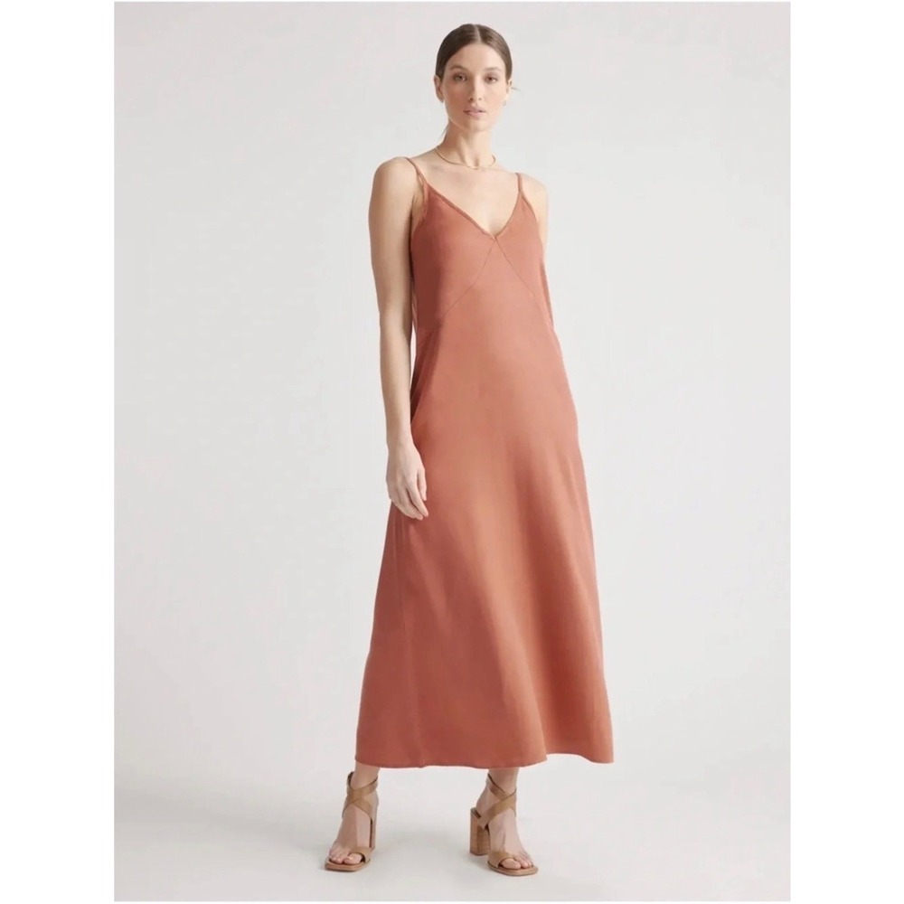 Quince Vintage Wash Tencel Slip Dress Terracotta Medium Adjustable Straps